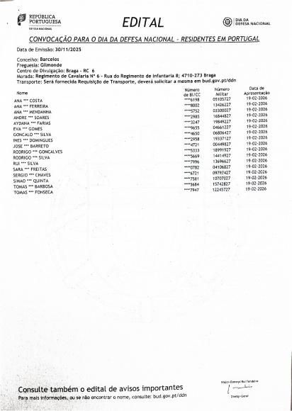 EDITAL - Convoca&ccedil;&atilde;o para Dia da Defesa Nacional -  dia 19/02/2026